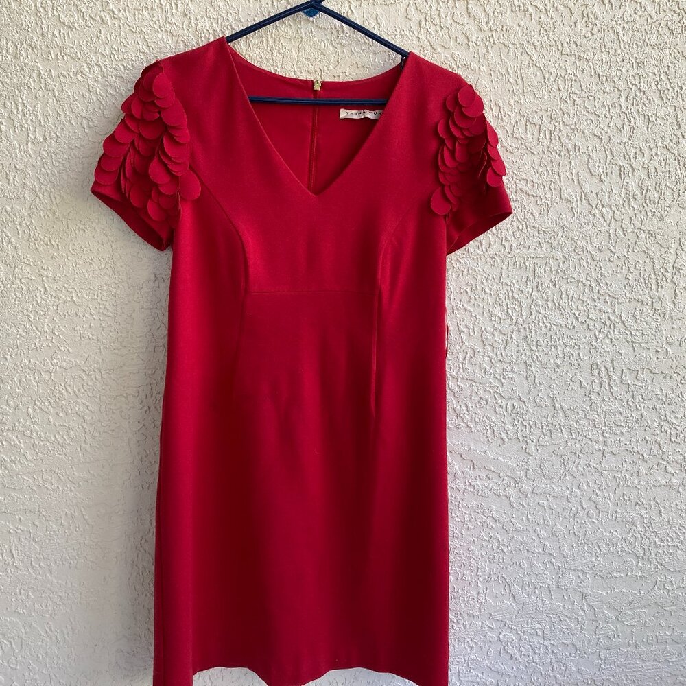 Trina Turk Red Dress M 10 Puffl Sleeves V Neck